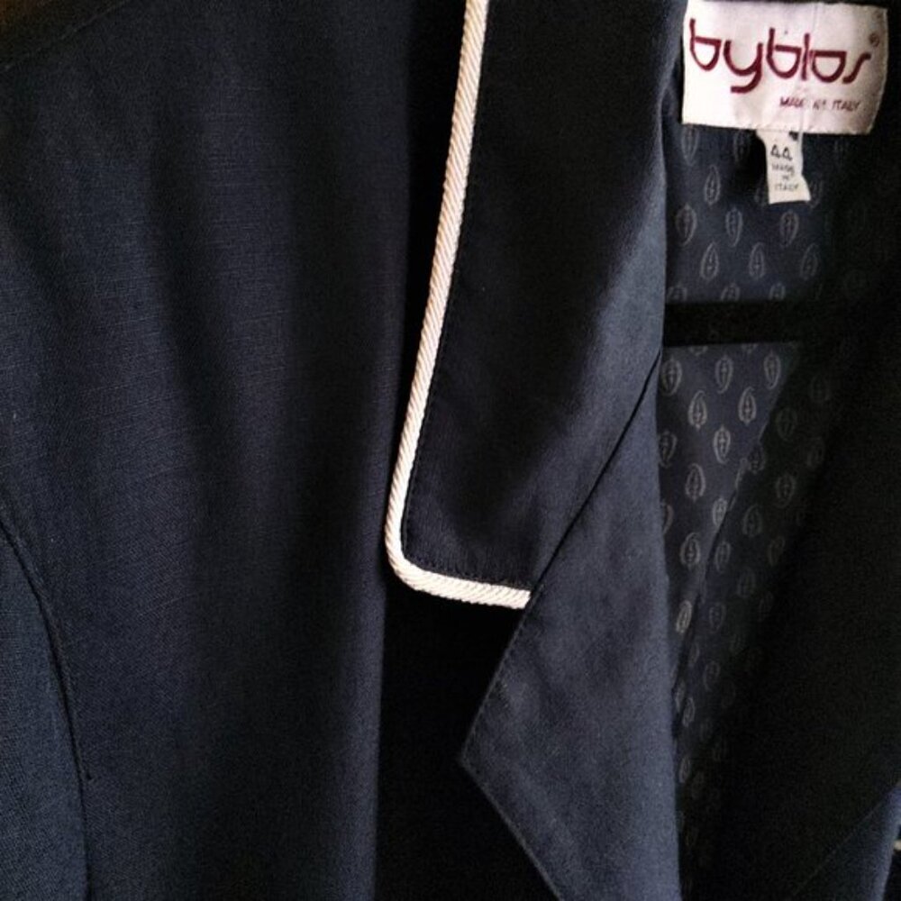 Vintage 90s navy blue chic Italian Byblos embroidered blazer jacket - Picture 3 of 11
